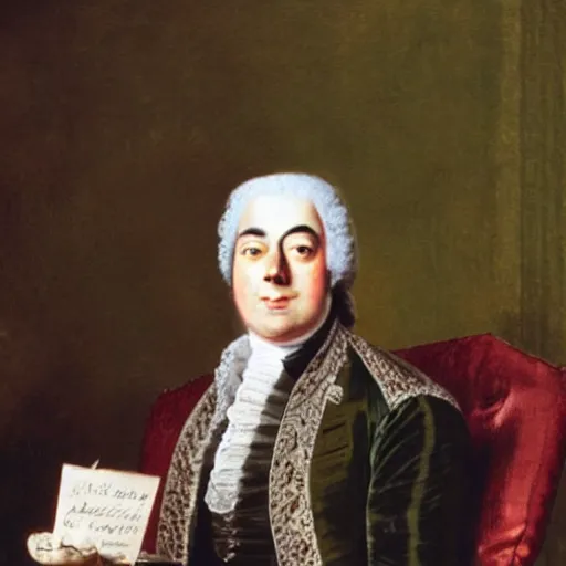 Prompt: colorized photo of G.F. Handel in powdered wig eating cake