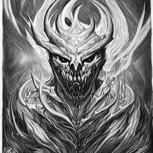 Prompt: grayscale drawing by Anato Finnstark of diablo lord of terror in 3/4 view, swirling flames