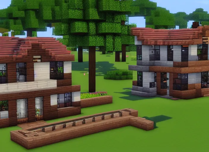 Prompt: a the sims 4 style house built in minecraft