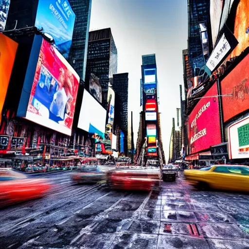 Image similar to times square in a post apocalyptic setting, 4 k, high detail, high - resolution photograph, professional photography, ultra - detail