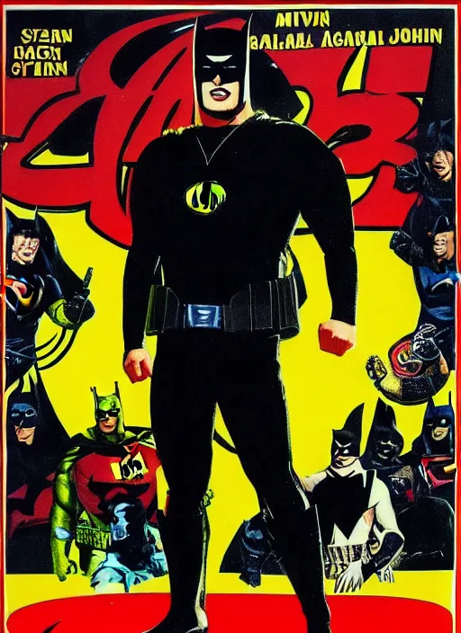 Image similar to an 8 0's john alvin superhero movie poster starring steven seagal as the character fat batman