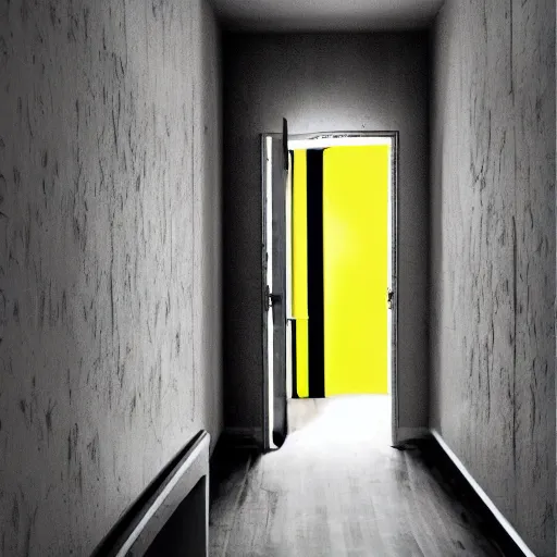 Prompt: corridors that go on forever, yellow wallpaper