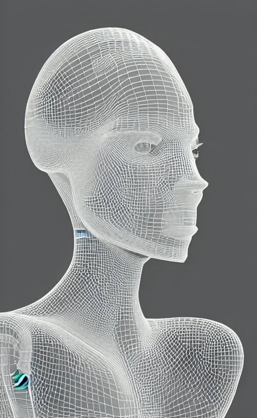 Prompt: complex 3d render ultra detailed of a beautiful porcelain profile woman face, hazel eyes, vegetal dragon cyborg, 150 mm, beautiful natural soft light, rim light, silver platinum details, magnolia big white infrared leaves and stems, roots, fine lace, maze like, mandelbot fractal, anatomical, facial muscles, cable wires, microchip, elegant, white metallic armor, octane render, black and white, H.R. Giger style