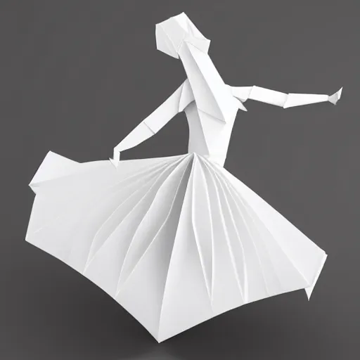 Image similar to origami dancer in white paper, 3 d render, ultra - detailed, on white background, studio shot