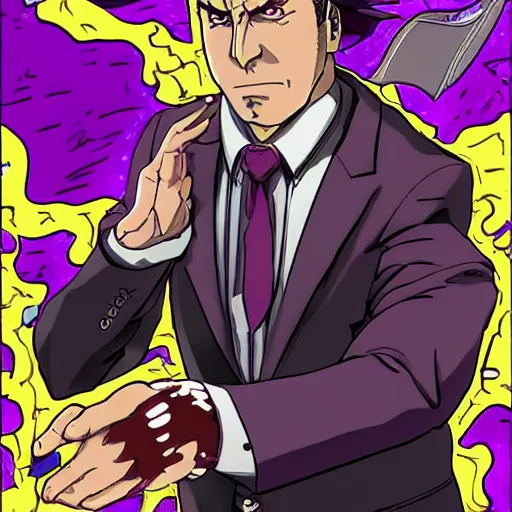 Image similar to saul goodman in the jojo's bizarre adventure anime, in the style of jojo's bizarre adventure by hirohoki araki, 4 k hd