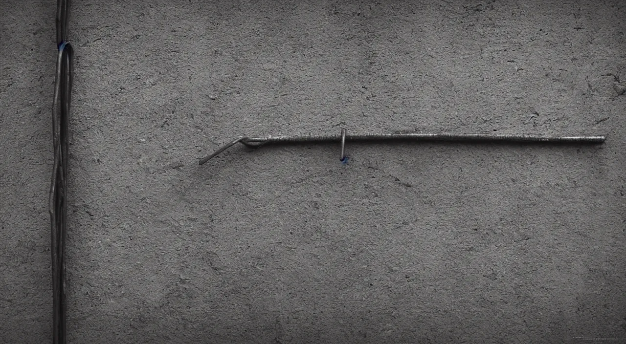Prompt: dark unsettling creepy piece of rebar rod leaning against the wall, 5 5 mm photography detailed footage