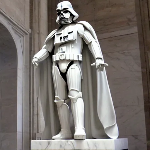 Image similar to white marble sculpture of darth vader in the louvre, by michelangelo