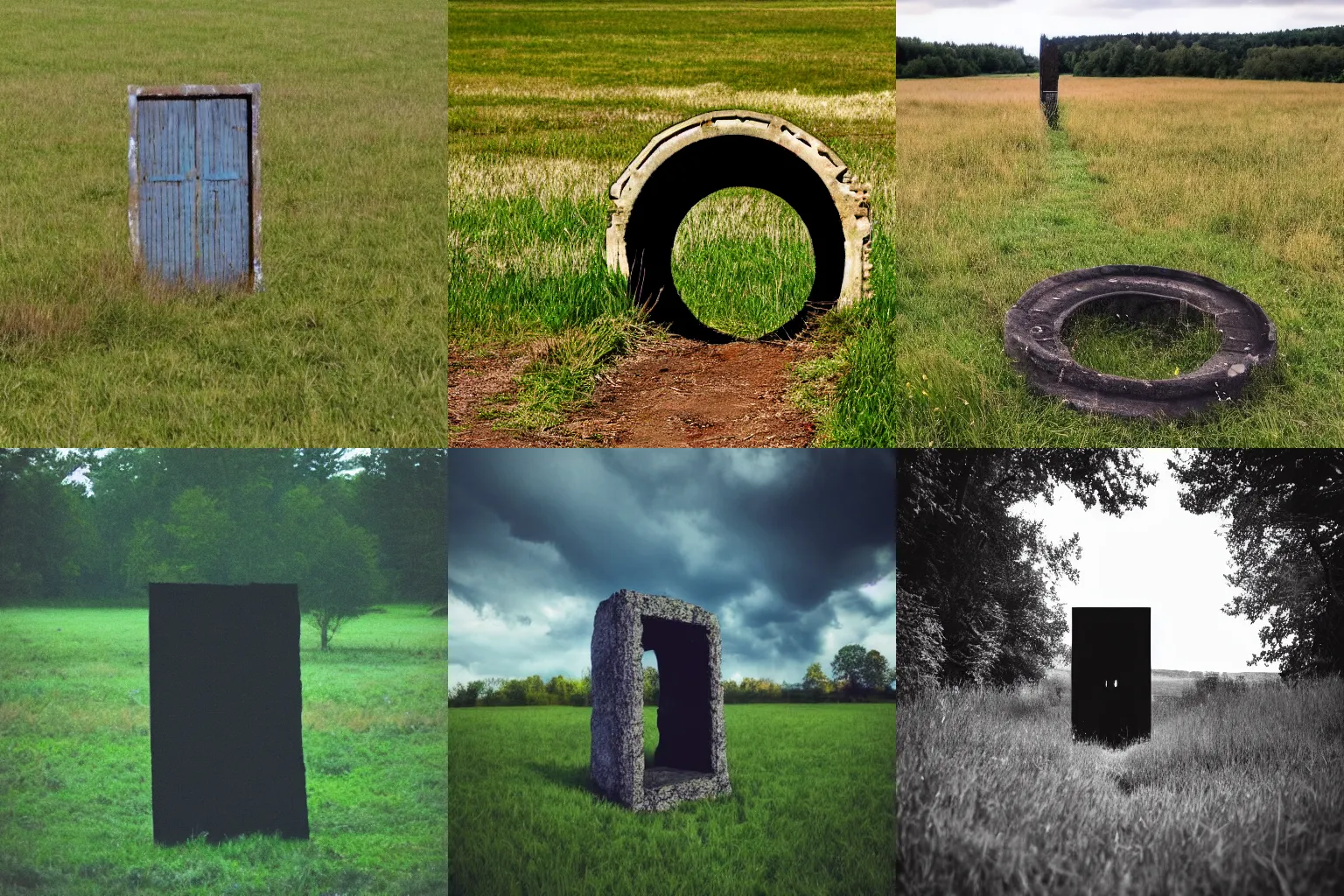 Prompt: a portal to the void in a field