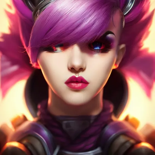 Image similar to portrait of Vi from League of Legends, by Fortiche Studio, by Riot Games, from Netflix's Arcane, trending on artstation,fine details, realistic shaded, fine-face, painted texture, pretty face