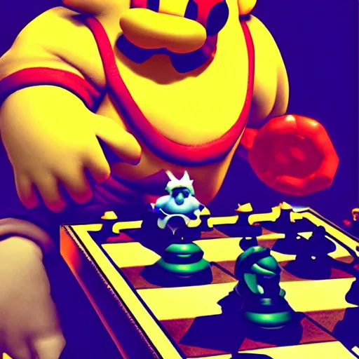 Prompt: “ gary chess playing chess against bowser ”