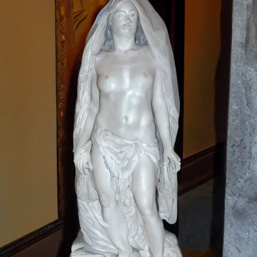 Prompt: mila kunis in a veil as a marmor statue, high detail, marmor statue by michelangelo