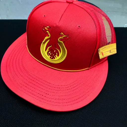 Prompt: china red dragon mark on hat