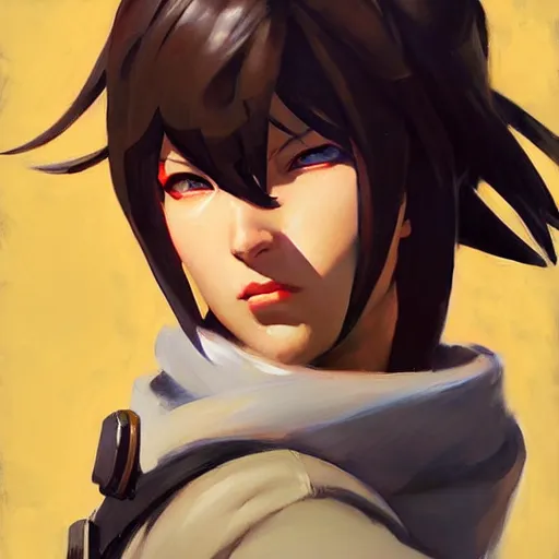 Prompt: Greg Manchess portrait painting of Mikasa Ackermann as Overwatch character, medium shot, asymmetrical, profile picture, Organic Painting, sunny day, Matte Painting, bold shapes, hard edges, street art, trending on artstation, by Huang Guangjian and Gil Elvgren and Sachin Teng