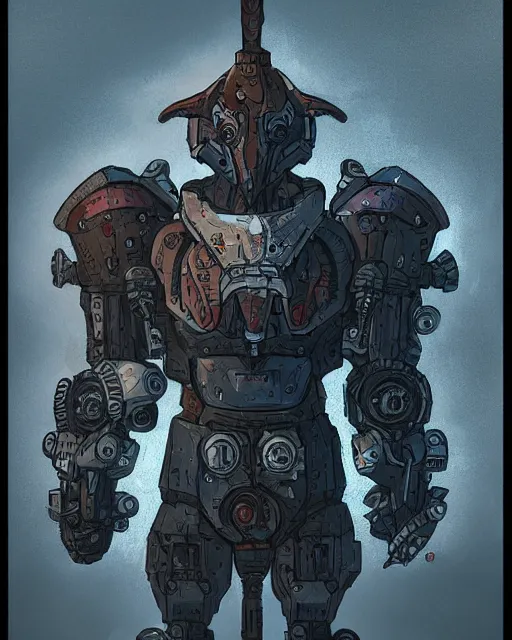 Image similar to mecha viking. cyberpunk art. horned viking helmet.