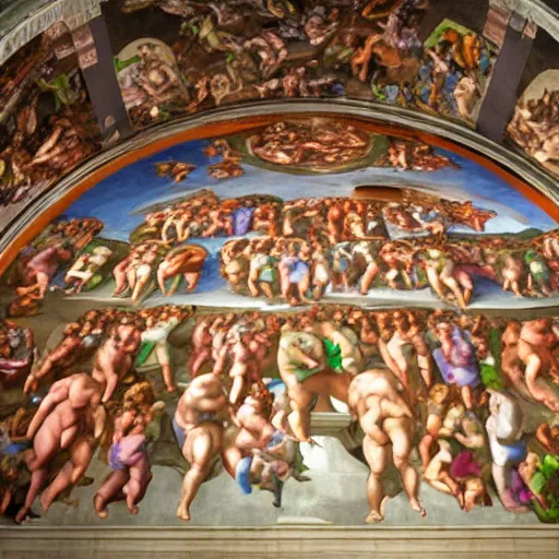 Image similar to The Sistine chapel by Michelangelo but it’s shrek, 8k