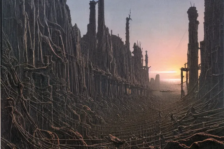 Image similar to intricate, 3 d, steel mill, style by caspar david friedrich and wayne barlowe and ted nasmith.