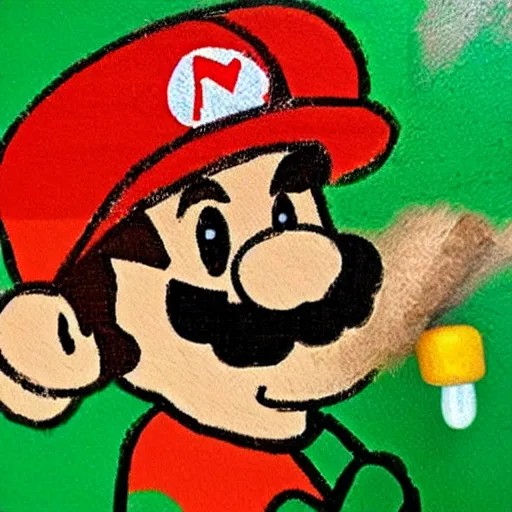 Prompt: cave painting of super mario