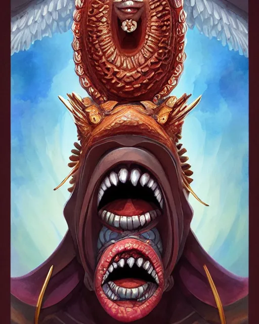 Prompt: ogbnabali, a shinigami wizard of ancient igbo with a crocodile head and bird wings. noble bearing. award winning ornate symmetry matte portrait, artgerm, rhads watercolor, serenity