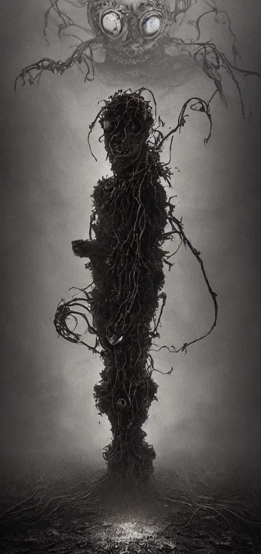 Image similar to thomas the tank engine in style of zdzisław beksinski, extremely dramatic lighting, 8 k, tendrils, black, darkness, black slime tendrils, infected, rust, body horror, thomas the train, thomas the tank engine face, horror,