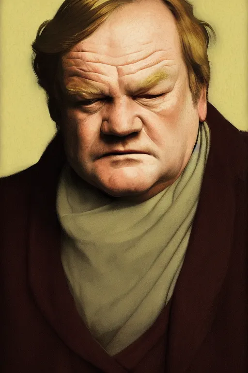 Image similar to portrait of brendan gleeson, digital painting by maxfield parrish and caravaggio, photorealistic