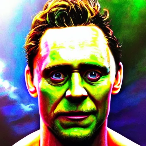 Prompt: tom hiddleston as the hulk, hyper realistic, 8 k, realism, full of color, intense details