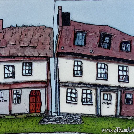 Prompt: old houses in the style of Roald Tvedt