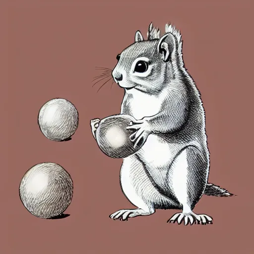 Prompt: squirrel juggling with three balls, fineliner doodle, textless