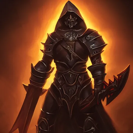 Image similar to portrait of a crusader in the style of Diablo, fighting demons, consecration