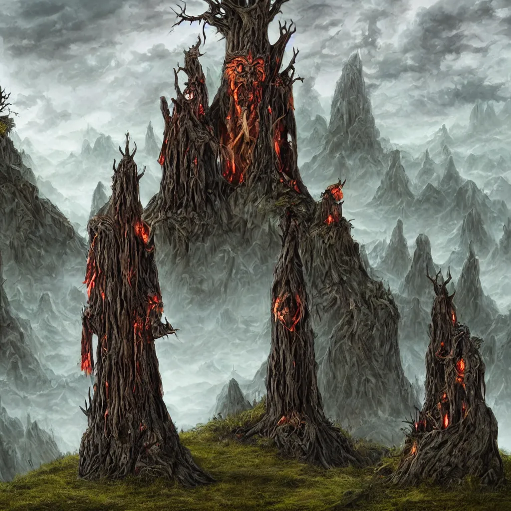 Prompt: evil druid ritual, wooden totem of vampire, on a hill, a detailed matte painting, fantasy
