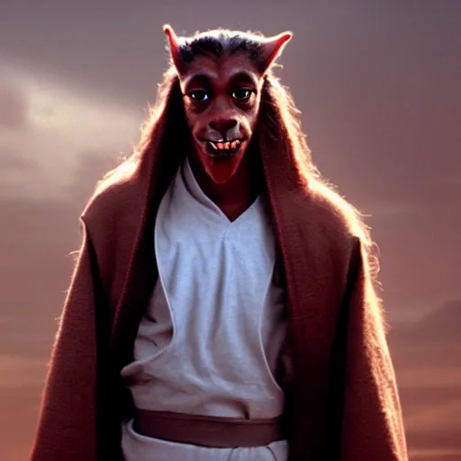 Image similar to a film still of jar jar binks son in star wars realistic, detailed