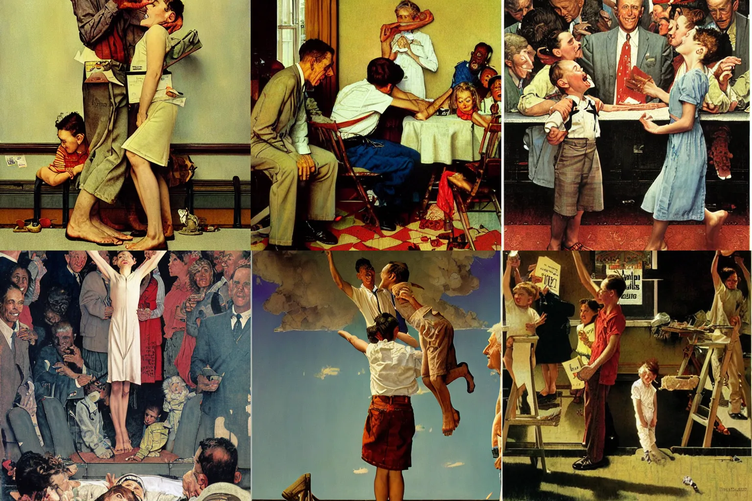 Prompt: painting of the rapture, by norman rockwell