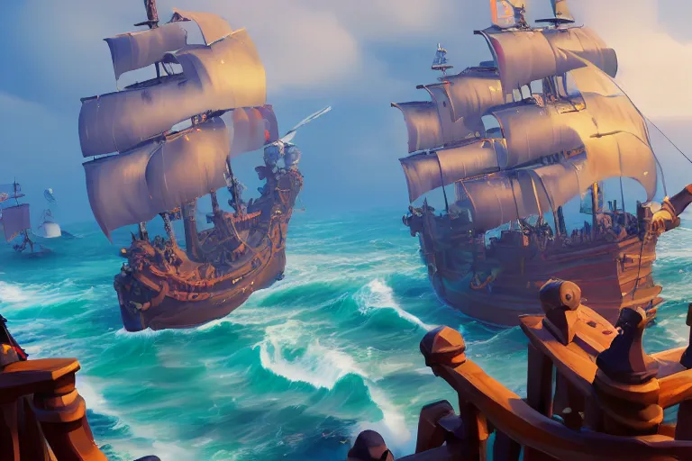 Image similar to gameplay screenshot of a parrot on a pirate ship, sea of thieves, unreal engine digital painting, volumetric light, intricate, sharp, focus, bloom, illustration, highly detailed, concept art, matte, ruan jia, randy vargas, greg rutkowski