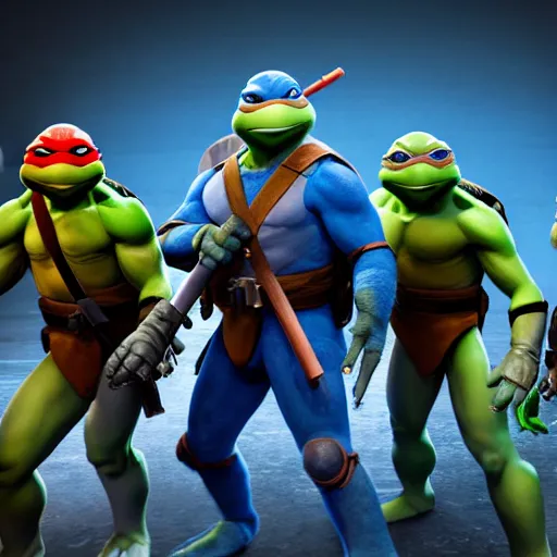 Image similar to still photo of teenage mutant ninja turtles and star wars, highly detailed, photorealistic portrait, bright studio setting, studio lighting, crisp quality and light reflections, unreal engine 5 quality render