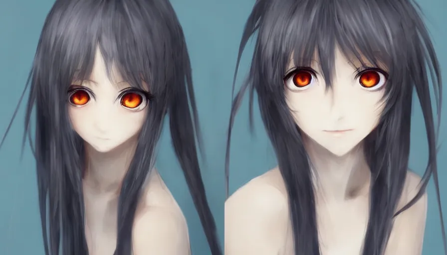 Image similar to cute anime girl, heterochromia, photorealistic