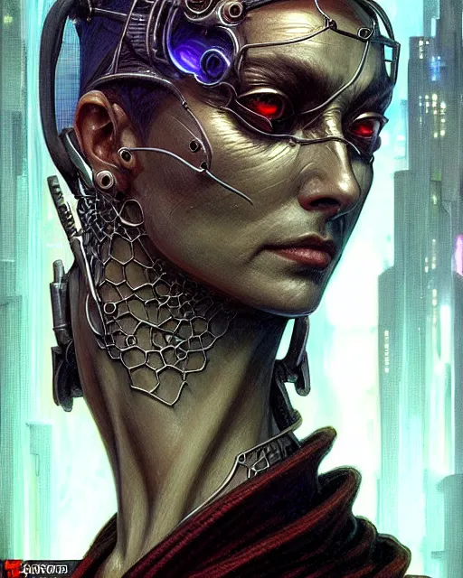 Image similar to front shot of a cyberpunk criminal mastermind character, intricate, elegant, highly detailed, centered, (((artstation, concept art, smooth, sharp focus, artgerm, Tomasz Alen Kopera, Peter Mohrbacher, donato giancola, Joseph Christian Leyendecker, WLOP, Boris Vallejo))), mugshot!!!!!, ugly!!!!!!, octane render, nvidia raytracing demo, grainy, muted