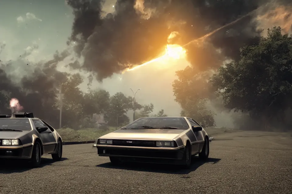 Prompt: ultra realistic delorean dmc 5 and trueno ae 8 6 drift on road wreckage orbiting earth in space, dark cinematic, volumetric, realistic, 3 d render, realistic render, cinematic lighting, volumetric lighting, atmospheric, cinematic, unreal engine 5, unreal engine render, octane render, hd, photorealism, hyper realistic, 8 k