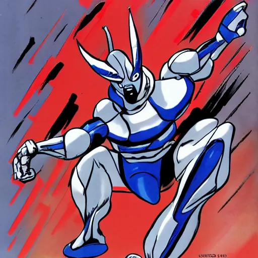 Image similar to Ultraman in the style of Yoshitaka Amano