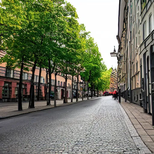 Prompt: a detailed photograph of a street in södermalm