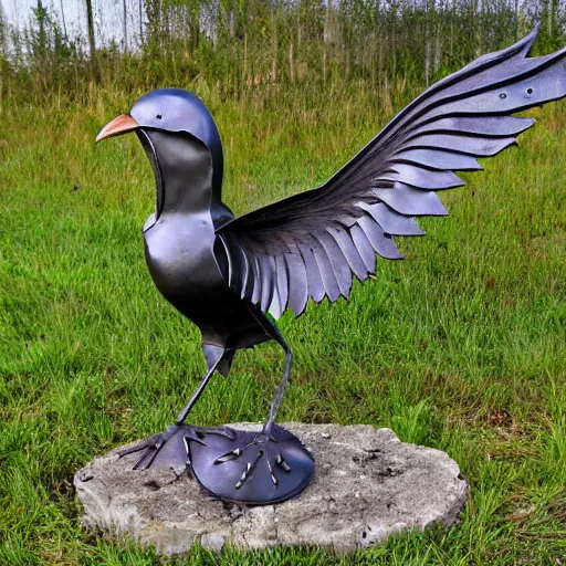 Prompt: metal bird sculpture by christian funnell