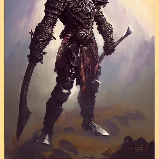 Image similar to knight character portrait by frank frazetta - wearing ornate armor, holding a spear, striking a pose, fantasy, dungeons & dragons, sharp focus, striking, artstation contest winner, detailed