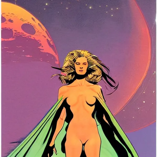 Prompt: michelle pfeiffer retro minimalist portrait moebius starwatcher comic by jean giraud, 8 k