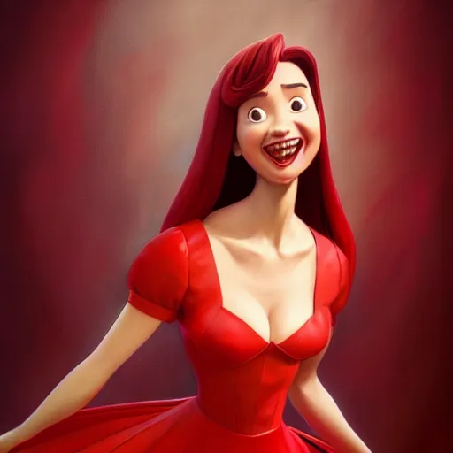 Prompt: an epic fantasy comic book style full body portrait painting of smiling Natalia Oreiro in red dress, elegant, character design by Mark Ryden and Pixar and Hayao Miyazaki, unreal 5, DAZ, hyperrealistic, octane render, cosplay, RPG portrait, dynamic lighting, intricate detail, summer vibrancy, cinematic