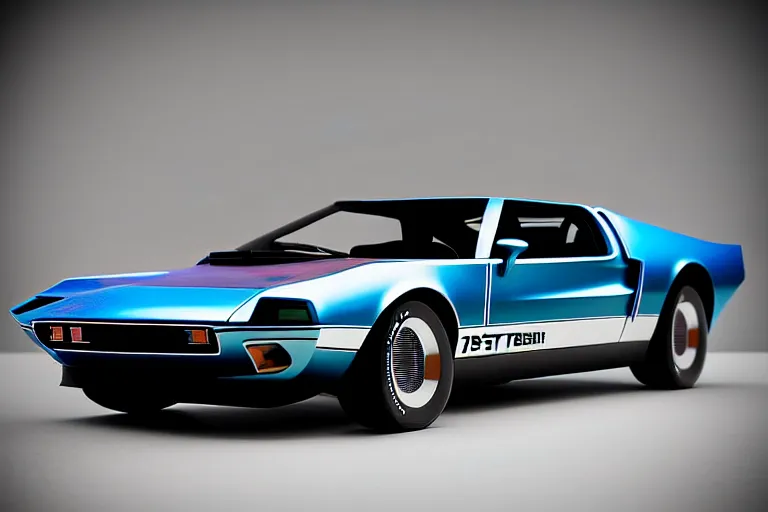 Image similar to designed by john delorean stylized poser of a single 1 9 6 9 fastback mustang ( mk 2 ford gt 4 0 ) delorean, large led lights, ektachrome photograph, volumetric lighting, f 8 aperture, cinematic eastman 5 3 8 4 film