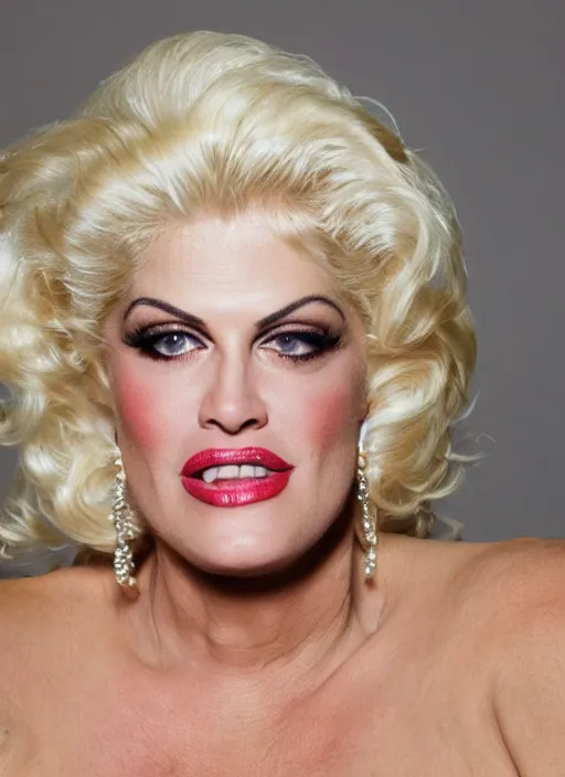 Image similar to DSLR photo portrait still of 54 year old age 54 Anna Nicole Smith at age 54!!!, 85mm f1.8