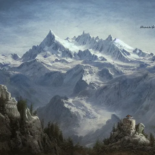 Image similar to intricate matte painting, mont blanc