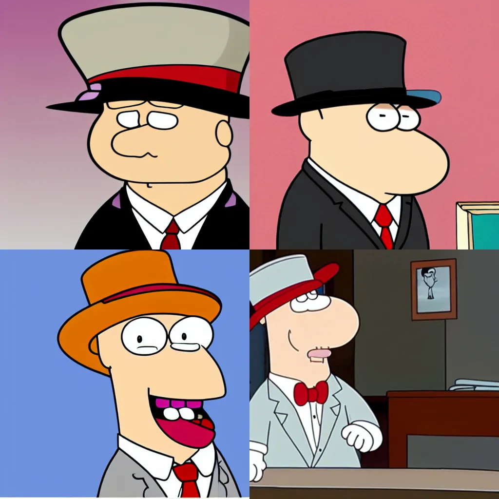 Prompt: Brian Griffin wearing a fedora, family guy, animated,