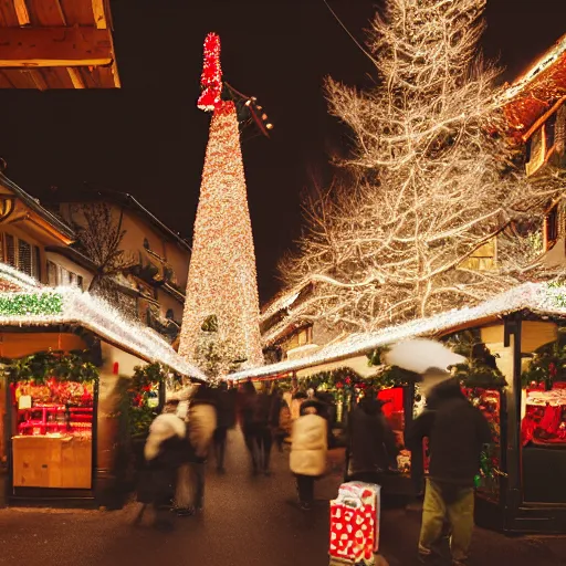 Prompt: a christmas market in switzerland by james gilleard and liam wong and jeremy mann, extra wide angle