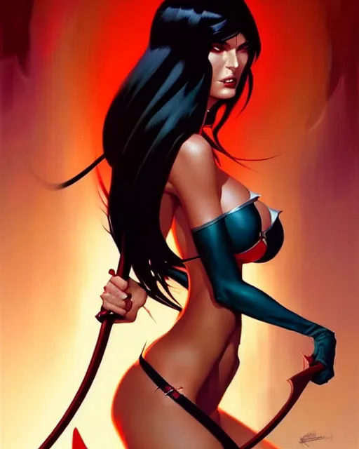 Image similar to peter mohrbacher, phil noto comicbook cover art, megan fox as vampirella