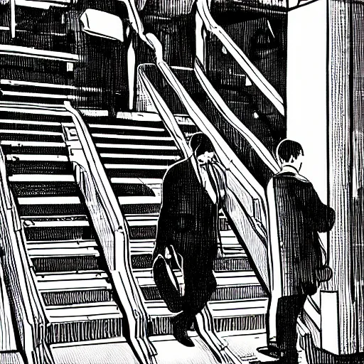 Image similar to a risograph print of a man walking into a New York City subway station