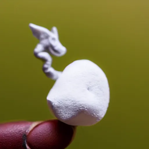 Image similar to macrophotography of a tiny dragon breathing fire onto a marshmallow. Cinematic.